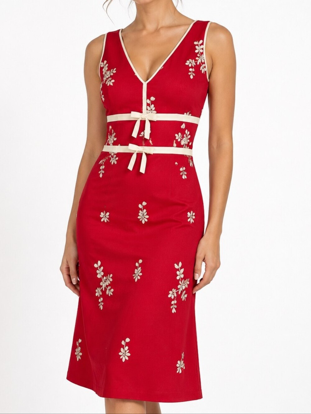 NWT Sandra Angelozzi Strawberry Red Embroidered Bow Dress Size 30 (XS / US 0)